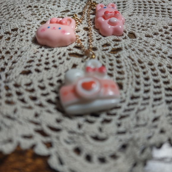 Charming Pink and White Bunny Bag Charm - Picture 5 of 8